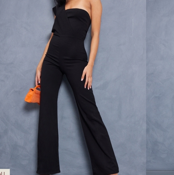 PrettyLittleThing Pants - NWT PrettyLittleThing Black One-Shoulder Cocktail Gown Size 18